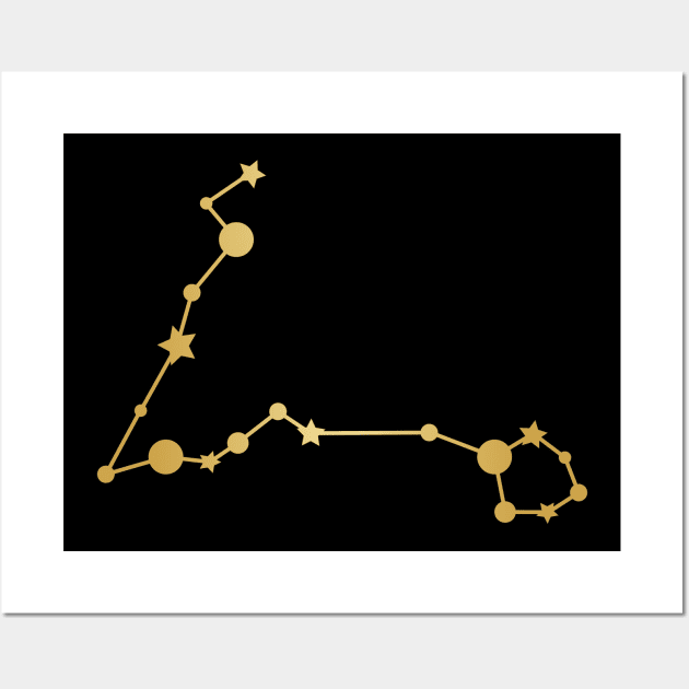 Pisces Zodiac Constellation in Gold - Black Wall Art by Kelly Gigi